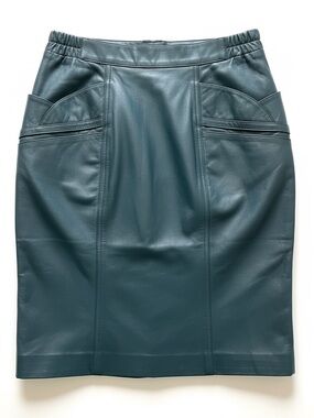 VINTAGE EXCELLED COLLECTION LEATHER PENCIL SKIRT WITH POCKETS BLU GRN
SIZE 10